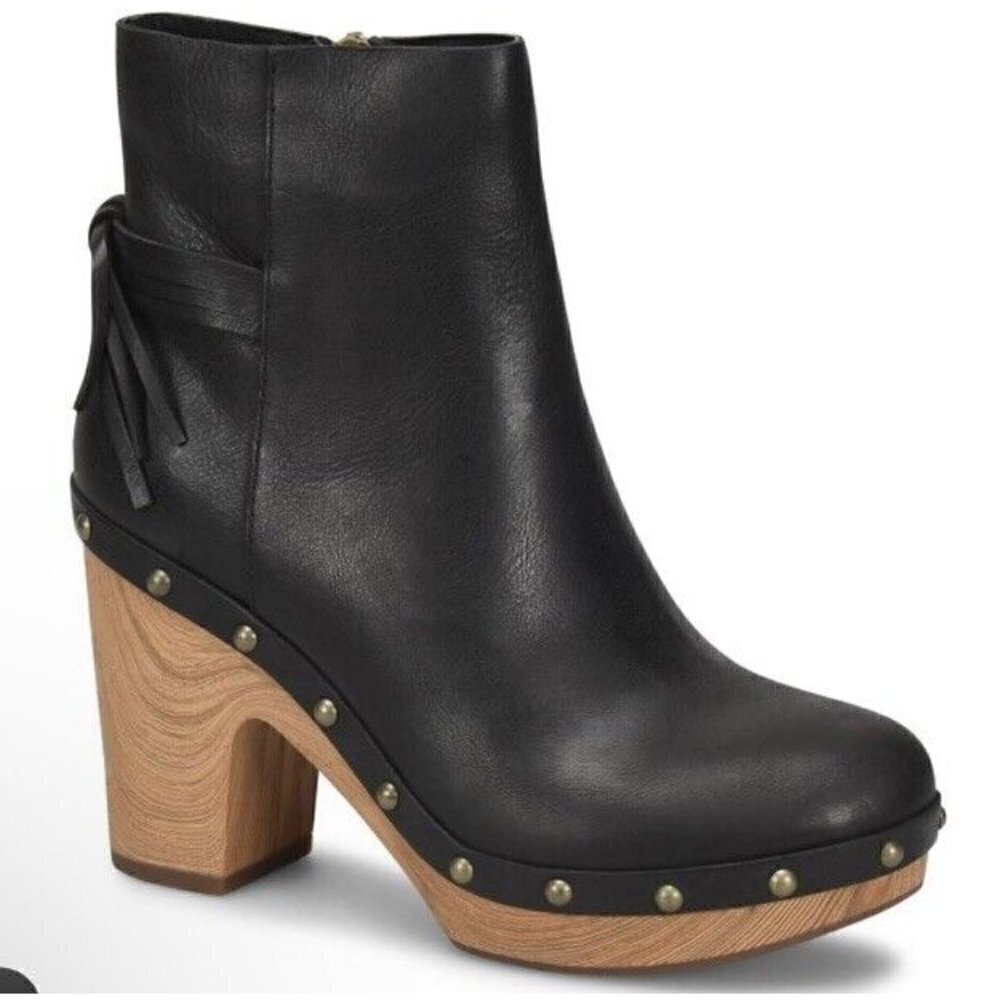 Kork-Ease Black Leather Wood-Stacked Heel Ankle Boots - Picture 7 of 15